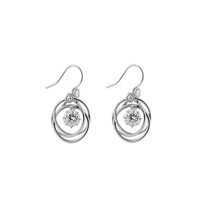 Elegant sterling silver drop earrings with sparkling round zircon and intertwined hoops