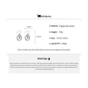 Detailed specifications for these zircon layered round drop earrings with dimensions and weight.