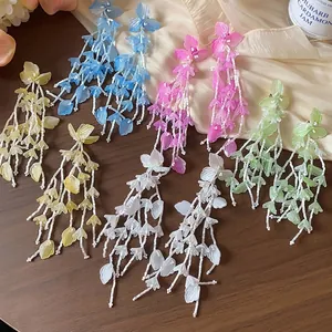 18K Vergoldeter Silber Stift Glas Blume Quaste Ohrstecker Luxus Floral Hängeohrringe Für Damen Resort Schmuck
