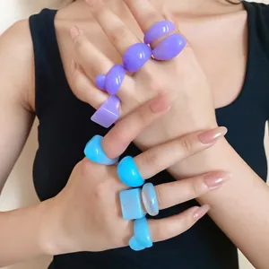 Chunky Resin Geometric Ring Set For Women Y2K Colorful Pleated Acrylic Rings Minimalist Aesthetic Finger Jewelry Fashion Accessories