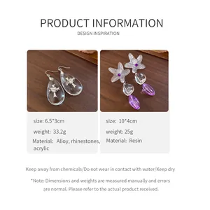 Specifications for irregular starfish resin earrings and teardrop cross pendants