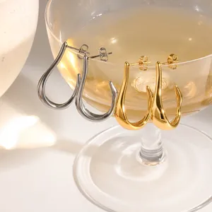 Minimalistische 304 Edelstahl Gebogene Haken Ohrstecker Für Damen Gold Silber Beschichtet Fischhakenform Geometrisches Nischen-Design Modeschmuck