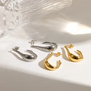 Moderne minimalistische Edelstahl-Ohrringe in Fischhakenform, Gold- und Silber-Finish