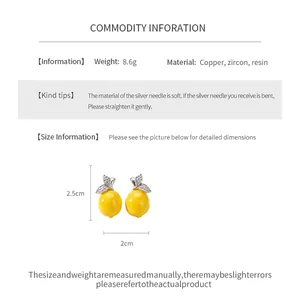 Spécifications des boucles d'oreilles citron en résine avec feuilles en zircon