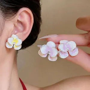 Orecchini a Bottone in Rame a Forma di Fiore Con Perno in Argento Sterling 925 Zirconia Smalto Gioielli per Donna Moda Orecchini