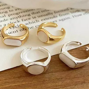 18K Gold Plated Copper Oval Resin Open Ring For Women Minimalist Adjustable Index Finger Ring Fashion Jewelry