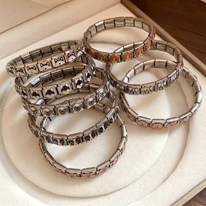 Stainless Steel Modular Charm Bracelet For Women Minimalist Enamel Cartoon Dog Pattern Light Luxury Personalized Jewelry Gift