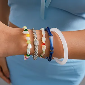 Bracciale Vintage in Stile Dopamina Geometrico con Nodi di Bambù per Donna Guscio Acrilico con Perline Catena Bracciale con Ciondolo in Strass Elegante Gioielleria Regalo