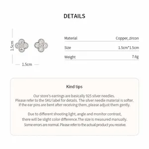 Detailed silver flower earrings with zircon and 925 silver needle in 1.5cm size