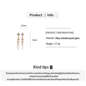 Product information for enamel flower tassel earrings with pearls and glass beads