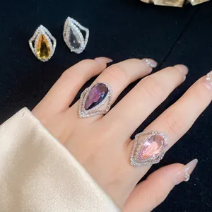 Elegant teardrop zircon open ring for women with high-end luxury design