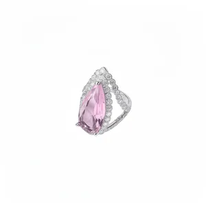 Elegant pink pear-shaped zircon adjustable ring for women featuring a minimalist design
