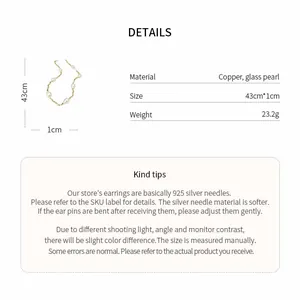 Specification of 18k gold plated beaded pearl necklace with size and weight details.