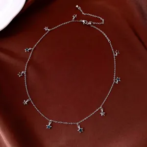 Vintage Glass Star Tassel Necklace For Women Colorful Star Pendant Copper Silver Plated Minimalist Ins Style Neck Jewelry