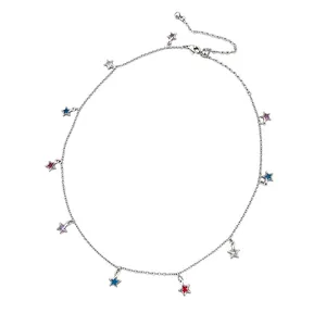 Vintage silver-toned necklace featuring vibrant colorful glass star tassels for women