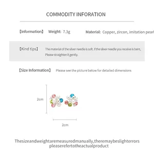 Detailed size and material specs for multicolor flower cluster stud earrings with pearls
