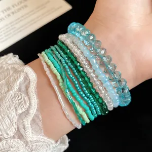 Bohemian Multilayer Beaded Bracelet Set For Women Glass Acrylic Crystal Faceted Beads Geometric Jewelry Fashion Accessory Gift