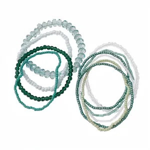 10-piece bohemian beaded bracelet set with crystal and acrylic beads in green tones