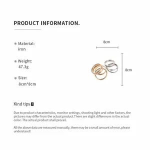 Bracciali impilabili in ferro minimalisti con dettagli su dimensioni e peso.