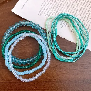Detailed view of 10pcs Bohemian beaded bracelet set with crystal and acrylic beads