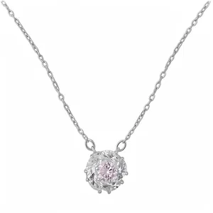 Elegant rotating flower pendant necklace with pink zirconia center on silver chain jewelry