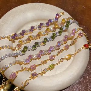 Elegant geometric zircon bracelets with colorful stones in French vintage style