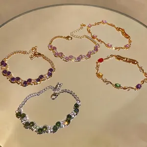 Elegant light luxury zircon bracelets with geometric round and oval charm designs.