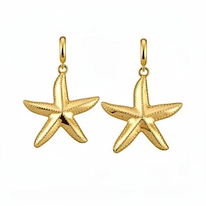 Elegant gold starfish drop earrings with vintage textured design for women