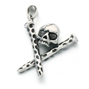 Punk-Stil Totenkopf und gekreuzte Baseballschläger Anhänger aus Edelstahl.