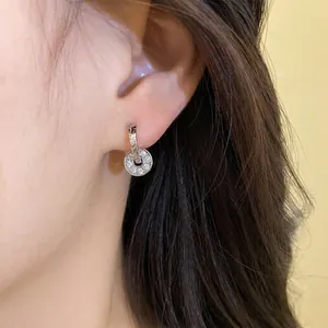 Elegant silver double loop hoop earrings with sparkling rhinestones for women, luxury jewelry
