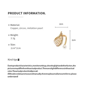 Detailed technical specifications for the elegant gold wing open ring with pearls and zircons.