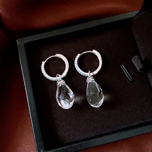 Copper Inlaid Zirconia Teardrop Drop Earrings For Women Fashion Light Luxury Silver Plated Blue Stone Hoop Earrings Jewelry