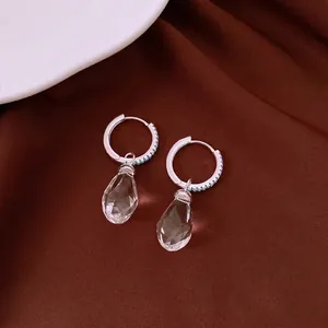 Sparkling crystal water drop hoop earrings with elegant silver finish