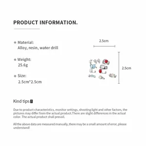 Detailed product specifications for the 9-piece resin and rhinestone open ring set