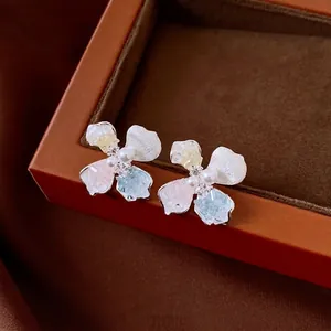 Pendientes de Botón de Flor Dulce Perla Artificial Con Poste de Plata de Ley 925 Aleación Strass Pendientes para Mujer Joyería