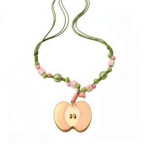 Handmade vacation style apple pendant necklace with colorful ceramic beads for women
