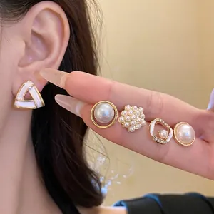 Orecchini a Bottone con Perla Artificiale Vintage Francese per Donna Perno in Argento Sterling 925 Lega Strass Gioielli