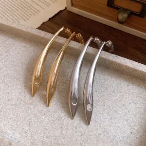 Minimalist polished long curved teardrop drop earrings in gold and silver finish