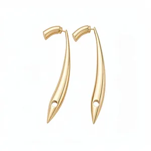 Minimalist gold-finished curved tapered earrings with teardrop cutout design