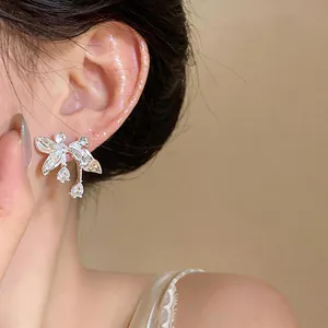Detail shot showing the intricate crystal floral design of this elegant French style earring