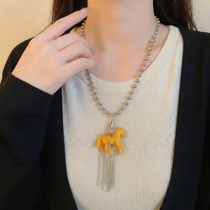 Fashion Resin Horse Pendant Necklace With Iron Ball Chain And Metal Tassel personalized Luxury Jewelry For Women Gift