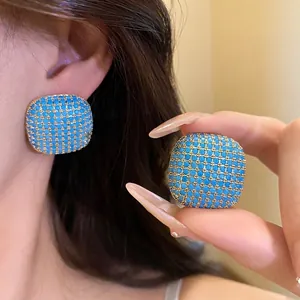 Vintage Court Style Square Zirconia Stud Earrings With 925 Sterling Silver Earring Post Gold Plated Copper Jewelry For Women