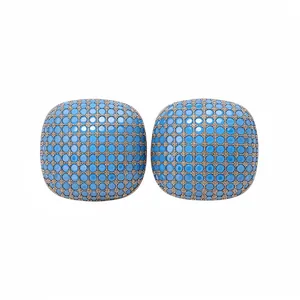Elegant vintage square stud earrings with blue studded pattern on silver base