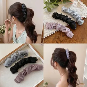 Korean Style Minimalist Mesh Pleated Twist Clip For Women Elegant High Ponytail Vertical Hair Clip Acrylic Mesh Hair Accessories