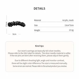 Black mesh pleated twist clip made of acrylic material with 13cm x 3cm size details