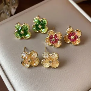Orecchini a Bottone in Lega e Vetro Sfumato a Forma di Fiore Con Perno in Argento Sterling 925 Squisiti Orecchini Floreali Eleganti per Donna