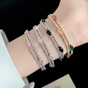 Bracciale a Doppio Strato in Rame Placcato Oro 18K con Zirconia per Donna Goccia d'Acqua Taglio Marquise Gioielli Moda