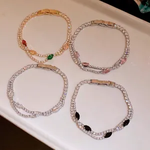 Eleganti bracciali a doppio strato placcati oro 18k con zirconi marquise multicolore