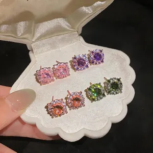 Orecchini a Bottone Tondi in Zirconia Minimalisti Perno in Argento Sterling 925 Rame Placcato Oro Rosa Argento Colorato