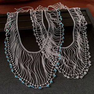 Luxury vintage crystal beaded tassel fringe necklace with elegant layered design